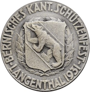 Switzerland - Bern - Silver medal 1931 - Langenthal, Bern Cantonal Shooting Festival - Switzerland, Swiss Shooting Medal