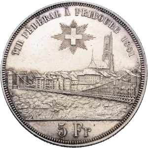 Switzerland - Fribourg - 5 Francs 1881, Shooting Thaler - Fribourg, Federal Shooting Festival - Fribourg, Tir fédéral - Switzerland, 5 Francs Swiss Shooting Thaler