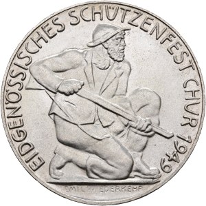 Switzerland - Graubünden - Silver medal 1949 - Chur, Federal Shooting Festival - Switzerland, Swiss Shooting Medal