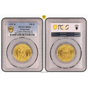 Schweiz - Luzern - 100 Franken 1939, Schützentaler - Luzern, Eidgenössisches Schützenfest - PCGS MS 63 - Switzerland, 5 Francs Swiss Shooting Thaler