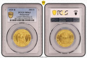 Switzerland - Lucerne - 100 Francs 1939, Shooting Thaler - Lucerne, Federal Shooting Festival - PCGS MS 63 - Switzerland, 5 Francs Swiss Shooting Thaler