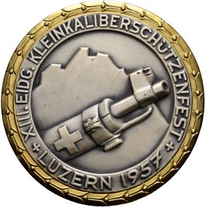 Switzerland - Lucerne - silver-plated bronze medal 1957 - Lucerne, XIIIth Federal Smallbore Shooting Festival - Switzerland, Swiss Shooting Medal
