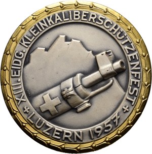 Switzerland - Lucerne - silver-plated bronze medal 1957 - Lucerne, XIIIth Federal Smallbore Shooting Festival - Switzerland, Swiss Shooting Medal
