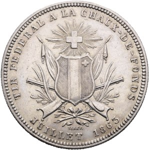 Schweiz - Neuenburg / Neuchâtel - 5 Franken 1863, Schützentaler - La Chaux-de-Fonds, Eidgenössisches Schützenfest / Tir fédéral - Switzerland, 5 Francs Swiss Shooting Thaler
