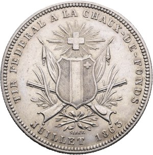 Switzerland - Neuenburg / Neuchâtel - 5 Francs 1863, Schützentaler - La Chaux-de-Fonds, Eidgenössisches Schützenfest / Tir fédéral - Switzerland, 5 Francs Swiss Shooting Thaler