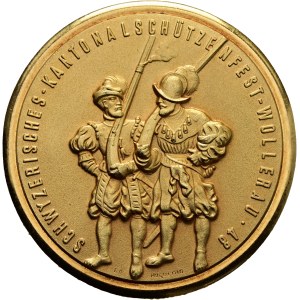 Schweiz - Schwyz - vergoldete Bronzemedaille 1948 - Wollerau, Schwyzerisches Kantonalschützenfest - Switzerland, Swiss Shooting Medal