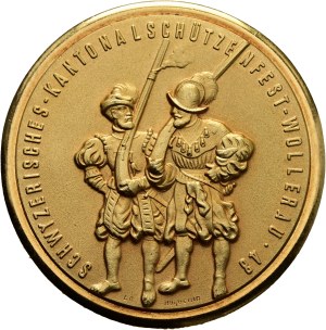 Switzerland - Schwyz - gold-plated bronze medal 1948 - Wollerau, Schwyzerisches Kantonalschützenfest - Switzerland, Swiss Shooting Medal
