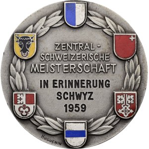 Schweiz - Schwyz - versilberte Bronzemedaille 1959 - Schwyz, Zentral-Schweizerischer Kleinkaliberschützenverband, Meisterschaft - Switzerland, Swiss Shooting Medal