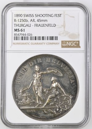 Switzerland - Thurgau - Silver medal 1890 - Frauenfeld, Federal Shooting Festival - NGC MS 61 - Switzerland, Swiss Shooting Medal