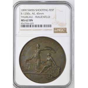 Switzerland - Thurgau - Copper medal 1890 - Frauenfeld, Federal Shooting Festival - NGC MS 62 BN - Switzerland, Swiss Shooting Medal