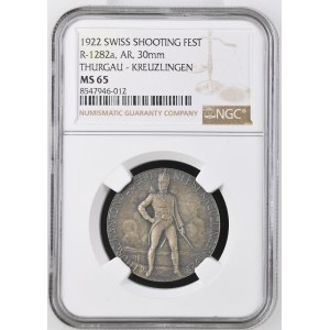 Switzerland - Thurgau - Silver medal 1922 - Kreuzlingen, Thurgau Cantonal Shooting Festival - NGC MS 65 - Switzerland, Swiss Shooting Medal