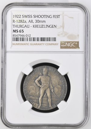 Switzerland - Thurgau - Silver medal 1922 - Kreuzlingen, Thurgau Cantonal Shooting Festival - NGC MS 65 - Switzerland, Swiss Shooting Medal