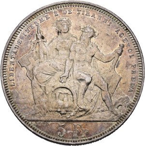 Schweiz - Tessin / Ticino - 5 Franken 1883, Schützentaler - Lugano, Eidgenössisches Schützenfest / Tiro federale - Switzerland, 5 Francs Swiss Shooting Thaler