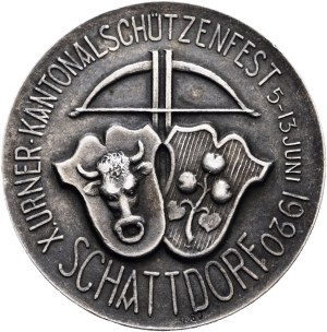 Switzerland - Uri - Silver medal 1920 - Schattdorf, X. Urnerisches Kantonalschützenfest - Switzerland, Swiss Shooting Medal