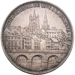 Schweiz - Waadt / Vaud - 5 Franken 1876, Schützentaler - Lausanne, Eidgenössisches Schützenfest / Tir fédéral - Switzerland, 5 Francs Swiss Shooting Thaler