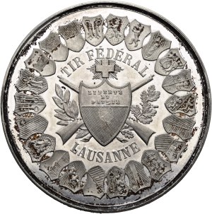 Switzerland - Vaud - White metal medal 1876 - Lausanne, Eidgenössisches Schützenfest / Tir fédéral - Switzerland, Swiss Shooting Medal