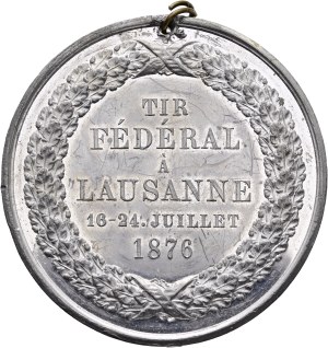 Switzerland - Vaud - White metal medal 1876 - Lausanne, Eidgenössisches Schützenfest / Tir fédéral - Switzerland, Swiss Shooting Medal