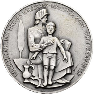 Schweiz - Wallis / Valais - Silbermedaille o. J. - Walliser Kantonal-Schützenverein / Société cantonale des tireurs valaisans - Switzerland, Swiss Shooting Medal