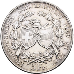 Schweiz - Zug - 5 Franken 1869, Schützentaler - Zug, Eidgenössisches Schützenfest - Switzerland, 5 Francs Swiss Shooting Thaler