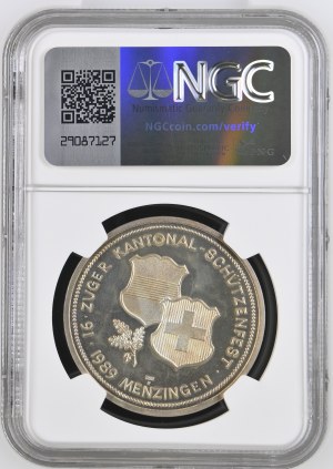 Switzerland - Zug - 50 Francs 1989, Shooting Thaler - Menzingen, 16 Zug Cantonal Shooting Festival - NGC PF 66 ULTRA CAMEO - Switzerland, 5 Francs Swiss Shooting Thaler