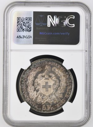 Switzerland - Zurich - 5 Francs 1872, Shooting Thaler - Zurich, Federal Shooting Festival - NGC MS 65 - Switzerland, 5 Francs Swiss Shooting Thaler