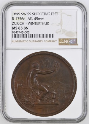 Switzerland - Zurich - Bronze medal 1890 - Winterthur, Swiss Shooting Festival - MS 63 BN - Switzerland, Swiss Shooting Medal