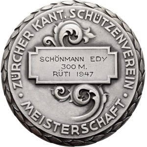 Schweiz - Zürich - Silbermedaille 1947 - Rüti, Züricher Kantonal-Schützenverein, Meisterschaft - Switzerland, Swiss Shooting Medal