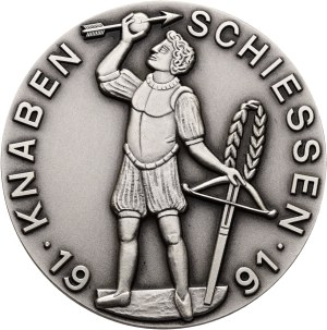 Switzerland - Zurich - Silver Medal 1991 - Zurich, Shooting Society of the City of Zurich, Knabenschiessen - Switzerland, Swiss Shooting Medal