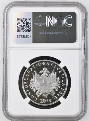 Switzerland - Silver coin 20 Francs 2023 - 200 years Swiss Shooting Sports Federation, 1824-2024 SSV-FST - NGC PF 70 ULTRA CAMEO - Switzerland, 20 Francs