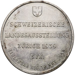 Schweiz - Silbermünze 5 Franken 1939 - Zürich, Schweizerische Landesausstellung - Switzerland, 5 Francs