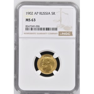 Russland / Russisches Kaiserreich - Goldmünze 5 Rubel 1902 AP - St. Petersburg, Zar Nikolaus II (1894-1917) - NGC MS 63 - Russia, 5 Roubles