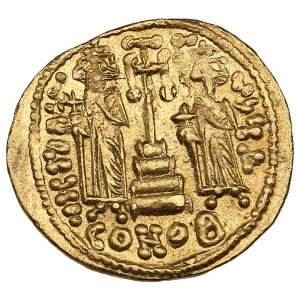 Empire byzantin (Constantinople) AV Solidus ND (669-674) - Constantin IV (668-685), avec Héraclius et Tibère
