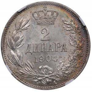 Serbie 2 Dinara 1904 - Petar I (1903-1918) - NGC MS 63
