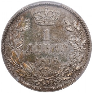 Serbie 1 Dinar 1912 - Prooflike - Petar I (1903-1918) - PCGS AU58