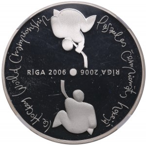 Lettonie (Berlin Mint) 1 Lats 2005 - Championnat du monde de hockey sur glace - NGC PF 69 ULTRA CAMEO