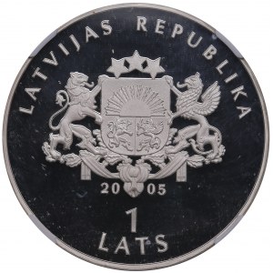 Lettonie (Berlin Mint) 1 Lats 2005 - Championnat du monde de hockey sur glace - NGC PF 69 ULTRA CAMEO