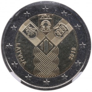 Latvia (Vilnius Mint) 2 Euros 2018 - 100th Anniversary of Baltic States - NGC MS 65 DPL
