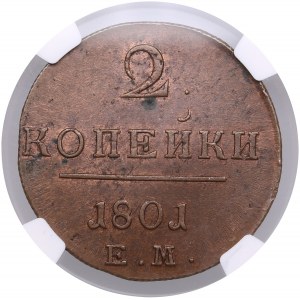 Russie 2 Kopecks 1801 EM - Paul I (1796-1801) - NGC MS 61 BN