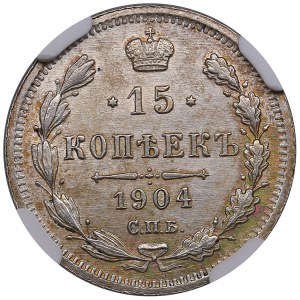 Russie 15 Kopecks 1904 СПБ-АР - Nicolas II (1894-1917) - NGC MS 63