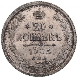 Russie 20 Kopecks 1905 СПБ-АР - Nicolas II (1894-1917)