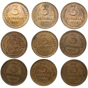 Group of Russian (USSR) 3 Kopecks (9)