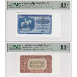 Tchécoslovaquie 100, 50, 25, 10, 5 Korun &amp; 3 Koruny 1953 - PMG 58 AU-66 UNC (6)
