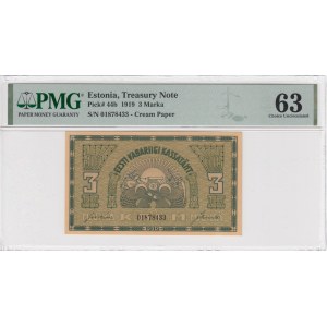 Estonie 3 Marka 1919 - PMG 63 Choice Uncirculated