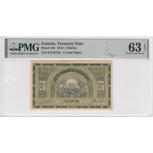 Estonie 3 Marka 1919 - PMG 63 EPQ Choice Uncirculated