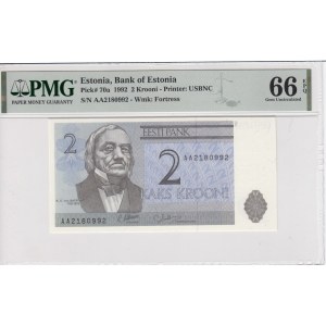 Estónsko 2 koruny 1992 - PMG 66 EPQ Gem Uncirculated