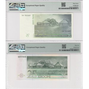 Estonie 25 Krooni 1992 (ND 1994) &amp; 2007 - PMG 66 EPQ Gem Uncirculated &amp; 67 EPQ Superb Gem Unc (2)
