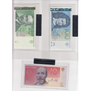 Groupe de papier-monnaie Estonie : 100, 25, 10 &amp; 5 Krooni (8)