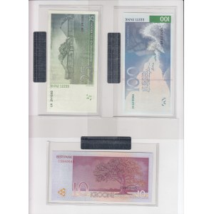 Groupe de papier-monnaie Estonie : 100, 25, 10 &amp; 5 Krooni (8)