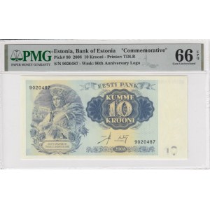 Estonia Commemorative 10 Krooni 2008 - PMG 66 EPQ Gem Uncirculated
