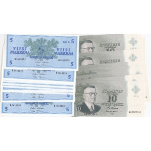 Finland 5 & 10 Markkaa 1963 Sequential # (12+10)
